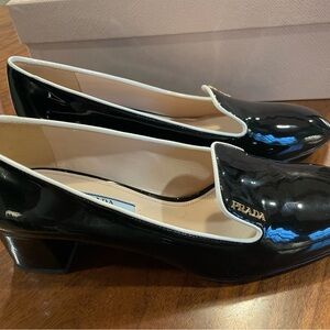 Prada Black Patent Leather Loafers Vernice Nero Bicolor Vintage